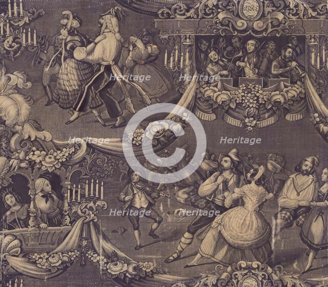 Le Bal (The Costume Ball) (Furnishing Fabric), France, 1827/40. Creator: Unknown.