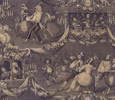 Le Bal (The Costume Ball) (Furnishing Fabric), France, 1827/40. Creator: Unknown