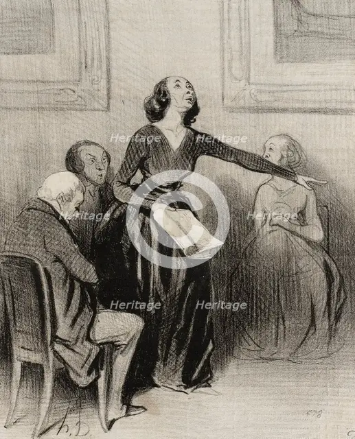 Le Bas-bleu déclamant sa pièce, 1844. Creator: Honore Daumier.