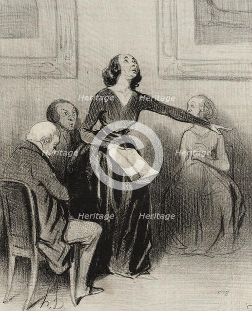 Le Bas-bleu déclamant sa pièce, 1844. Creator: Honore Daumier.