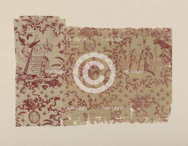 Le Bastille Demolité (Fall of the Bastille) (Furnishing Fabric), England, c. 1790. Creator: Unknown.