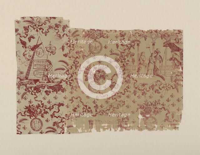 Le Bastille Demolité (Fall of the Bastille) (Furnishing Fabric), England, c. 1790. Creator: Unknown.