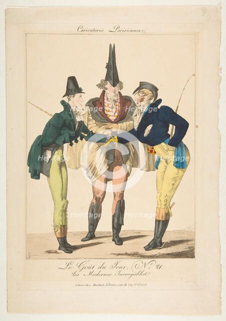 Le Goût du Jour, No. 21: Les Modernes Incroyables, from Caricatures Parisiennes, ca. 1815. Creator: Georges Jacques Gatine.