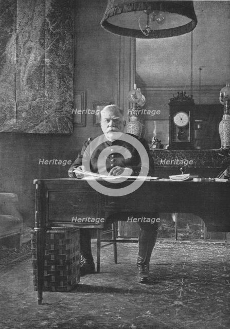 'Le general Joffre dans son cabinet de travail, au G. Q. G. ; C'est de cette petite piece..., 1916. Creator: Unknown.