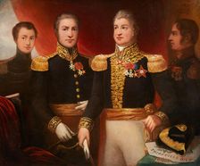 Le général Léopold Hugo avec deux de ses frères et son fils Abel en uniforme de la..., c.1825. Creator: Julie Hugo