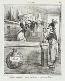 Le guerre [etant] terminée, l'armée Américaine se remet aux affaires, 1866. Creator: Cham