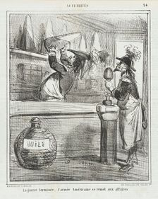 Le guerre [etant] terminée, l'armée Américaine se remet aux affaires, 1866. Creator: Cham