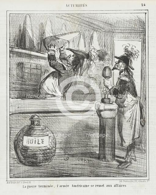 Le guerre [etant] terminée, l'armée Américaine se remet aux affaires, 1866. Creator: Cham.