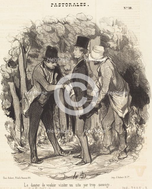 Le danger de vouloir visiter un site par trop sauvage, 1845.  Creator: Honore Daumier.