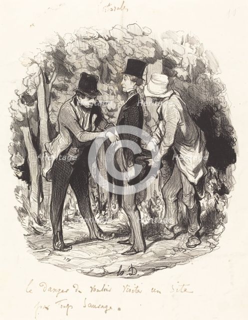 Le danger de vouloir visiter un site par trop sauvage, 1845.  Creator: Honore Daumier.