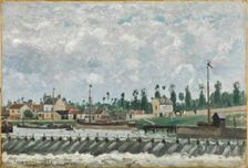 Le Déversoir et l'écluse à Saint-Ouen-L'Aumône, 1872. Creator: Pissarro, Camille (1830-1903)