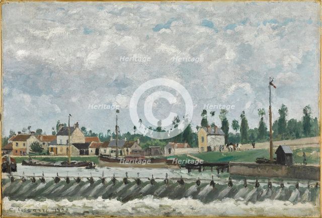 Le Déversoir et l'écluse à Saint-Ouen-L'Aumône, 1872. Creator: Pissarro, Camille (1830-1903).