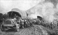 Le debut des operations ; Les difficultes de la route de Florina par Kozani 1916. Creator: Unknown