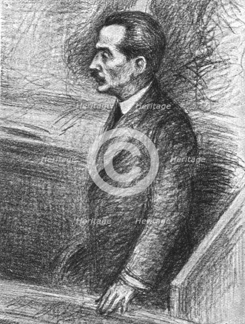'Le defaitisme et les grands proces; le proces Malvy; M Malvy pendant l'interrogatoire', 1918. Creator: Unknown.