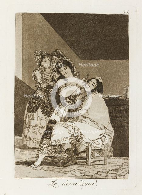 Le descañona.; Los Caprichos, pl.35, 1799. Creator: Francisco Goya.