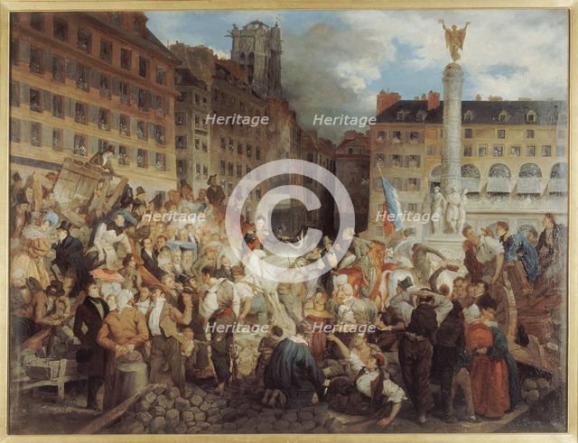 Le ducd'Orléans, se rendant à l'hôtel de ville, traverse la place du Châtelet, le 31 juillet 1830. Creator: Prosper Lafaye.