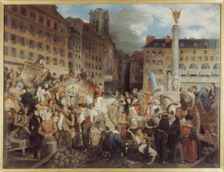 Le ducd'Orléans, se rendant à l'hôtel de ville, traverse la place du Châtelet, le 31 juillet 1830. Creator: Prosper Lafaye