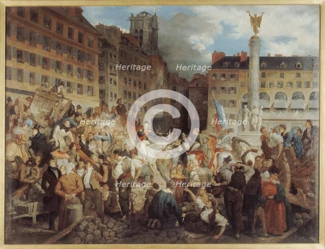 Le ducd'Orléans, se rendant à l'hôtel de ville, traverse la place du Châtelet, le 31 juillet 1830. Creator: Prosper Lafaye.