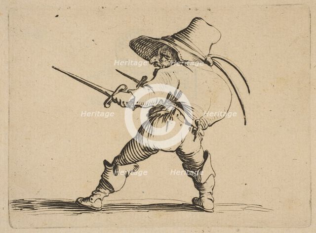 Le Duelliste a L'Épée et au Poignard (The Duelist with a Sword and Daggar), from Varie ..., 1616-22. Creator: Jacques Callot.