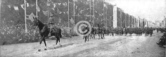 'Le jour de gloire; le general belge Gillain, son etat-major et les drapeaux belges', 1919. Creator: Unknown.