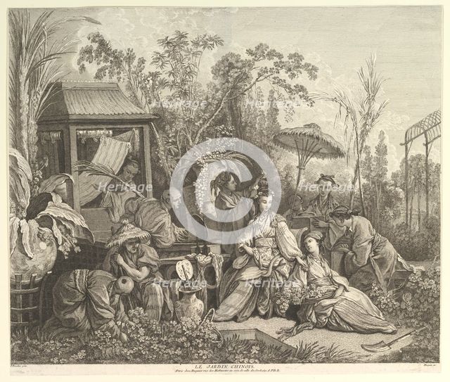 Le Jardin Chinoise (The Chinese Garden), from Chinoiseries, after 1743. Creator: Jacques Gabriel Huquier.