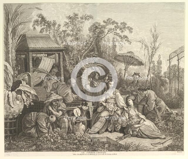 Le Jardin Chinoise (The Chinese Garden), from Chinoiseries, after 1743. Creator: Jacques Gabriel Huquier.