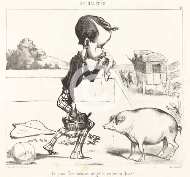 Le jeune Estancelin est obligé de rentrer en classe!, 1849. Creator: Honore Daumier.