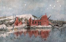 Le Moulin de Fargny, ou passait la premiere ligne francaise, et le Chapeau de..., 1916 (1924) Creator: Francois Flameng