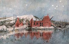 Le Moulin de Fargny, ou passait la premiere ligne francaise, et le Chapeau de..., 1916 (1924) Creator: Francois Flameng