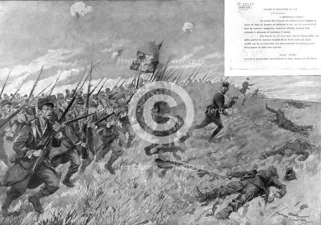 ''Le moment n'est plus de regarder en arriere; En avant a la baionette !', 1914. Creator: Georges Bertin Scott.