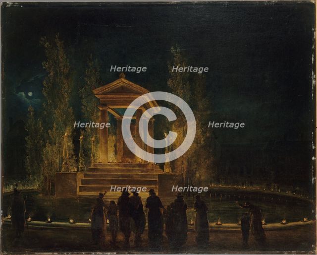 Le Mausolée provisoire de Jean-Jacques Rousseau, sur le bassin des Tuileries, avant la..., c1794. Creator: Hubert Robert.