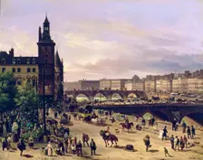 Le marché aux fleurs, la Tour de l'Horloge, le Pont au Change et le Pont-Neuf, 1832