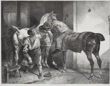 Le maréchal anglais (The English blacksmith). From Études de chevaux, Grands chevaux .., 1822. Creator: Theodore Gericault