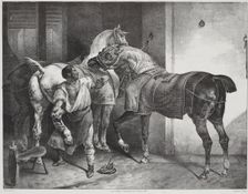 Le maréchal anglais (The English blacksmith). From Études de chevaux, Grands chevaux .., 1822. Creator: Theodore Gericault