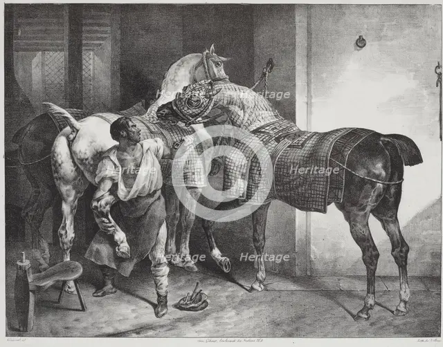 Le maréchal anglais (The English blacksmith). From 'Études de chevaux, Grands chevaux'..., 1822. Creator: Theodore Gericault.