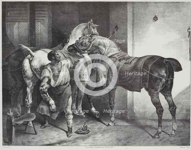 Le maréchal anglais (The English blacksmith). From 'Études de chevaux, Grands chevaux'..., 1822. Creator: Theodore Gericault.
