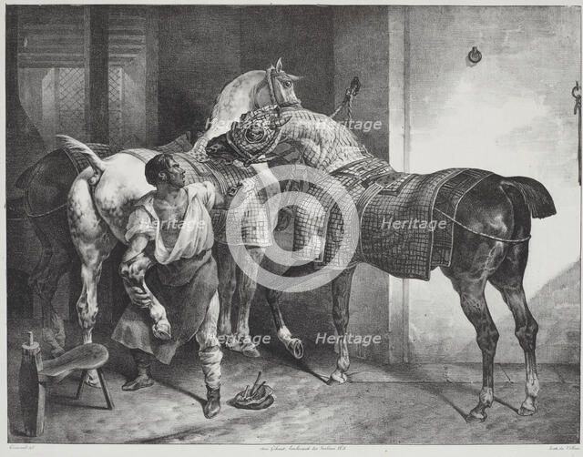 Le maréchal anglais (The English blacksmith). From 'Études de chevaux, Grands chevaux'..., 1822. Creator: Theodore Gericault.