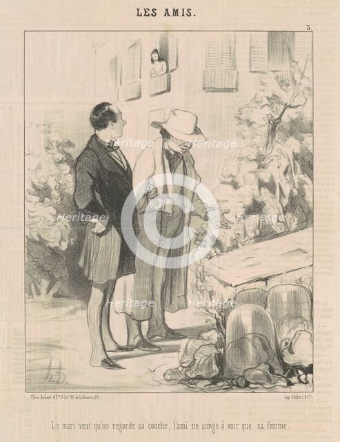 Le mari veut qu'on regarde sa couche ..., 19th century. Creator: Honore Daumier.