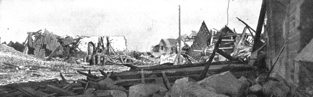 'Le Massacre des Choses; Les ruines de Biaches: au centre, derriere le poteau de..., 1916 (1924) Creator: Unknown.