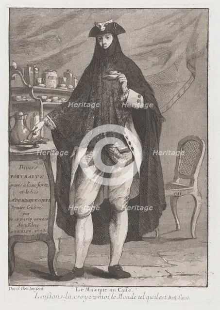Le Masque au caffé (The Masked Man Taking Coffee), 1775. Creator: Giovanni David.