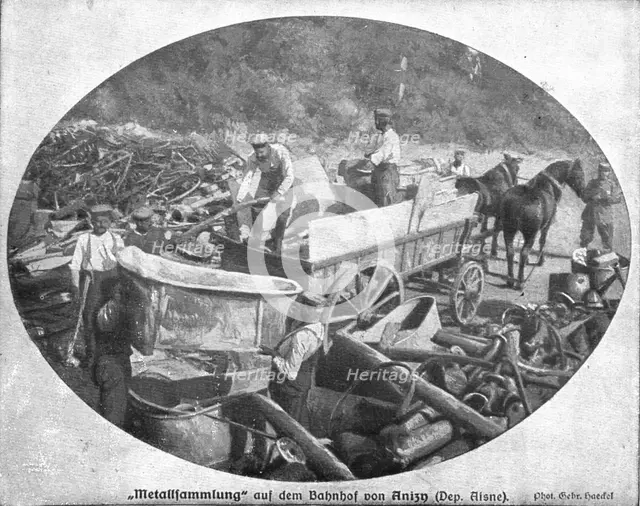 'Le Meurtre et le pillage officiels; "Rassemblage" de metaux en gare d'Anizy (Aisne)..., 1915. Creator: Unknown.