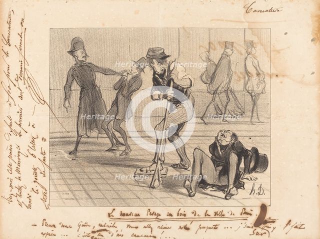 Le nouveau pavage en bois de la ville de Paris, 1842.  Creator: Honore Daumier.