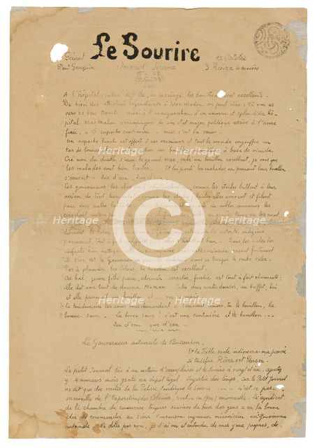 Le sourire: Journal sérieux, Oct. 13, 1899, 1899. Creator: Paul Gauguin.