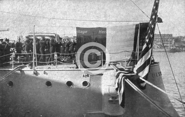 'Le "Soldat Inconnu" Americain; au Havre: le transport du cercueil a bord de l' "Olympia"..., 1921 Creator: Unknown.