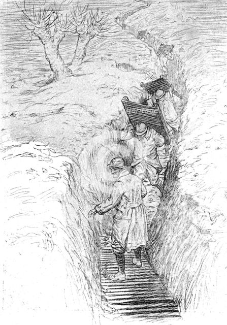 ''Le second hiver aux tranchees; le "plancheiage" d'un boyau.', 1916. Creator: Unknown.