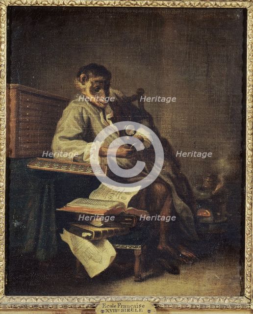 Le singe antiquaire, 1740. Creators: Unknown, Jean-Simeon Chardin.