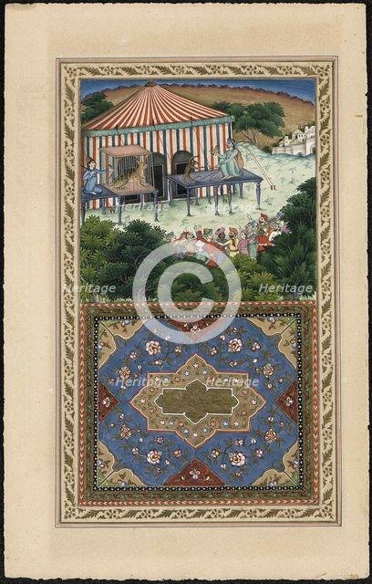 Le Singe et le Leopard (The Monkey and the Leopard), 1837-1839. Creator: Imam Bakhsh Lahori (active 1830s-1840s).