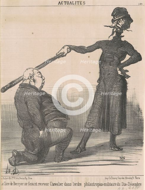 Le Sire de Berryer se fesant recevoir Chevalier dans l'ordre philantropico-militaire, 19th century.  Creator: Honore Daumier.