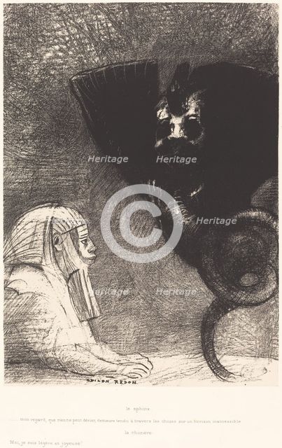 Le Sphynx...mon regard que rien ne peut devier, demeure tendu a travers les choses..., 1889. Creator: Odilon Redon.