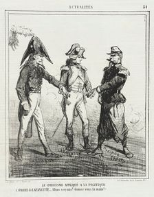 Le Spiritisme appliqué à la politique; L'ombre de La Fayette: Allons, voyons! Donnez vous..., 1866. Creator: Cham